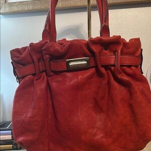 Lanvin Red Leather Handbag with Buckle Detail
